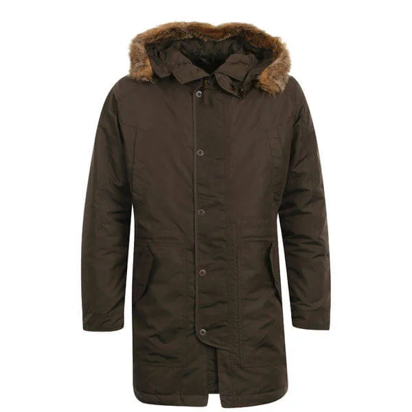 Firetrap Men's Compass Fur Trim Parka - Field Green - M - Grün Bild 1