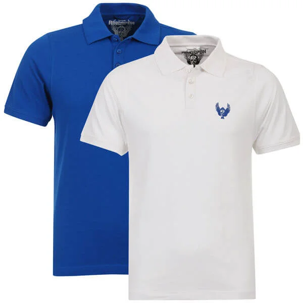 Ringspun Herren 2-Pack Glaston KurzarmPolo T-Shirt - Blau/Weiß - S - Blau/Weiß Bild 1