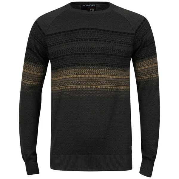 Jack & Jones Men's Jacquard Crew Neck Knit - Dark Grey - S - Dark Grey Bild 1