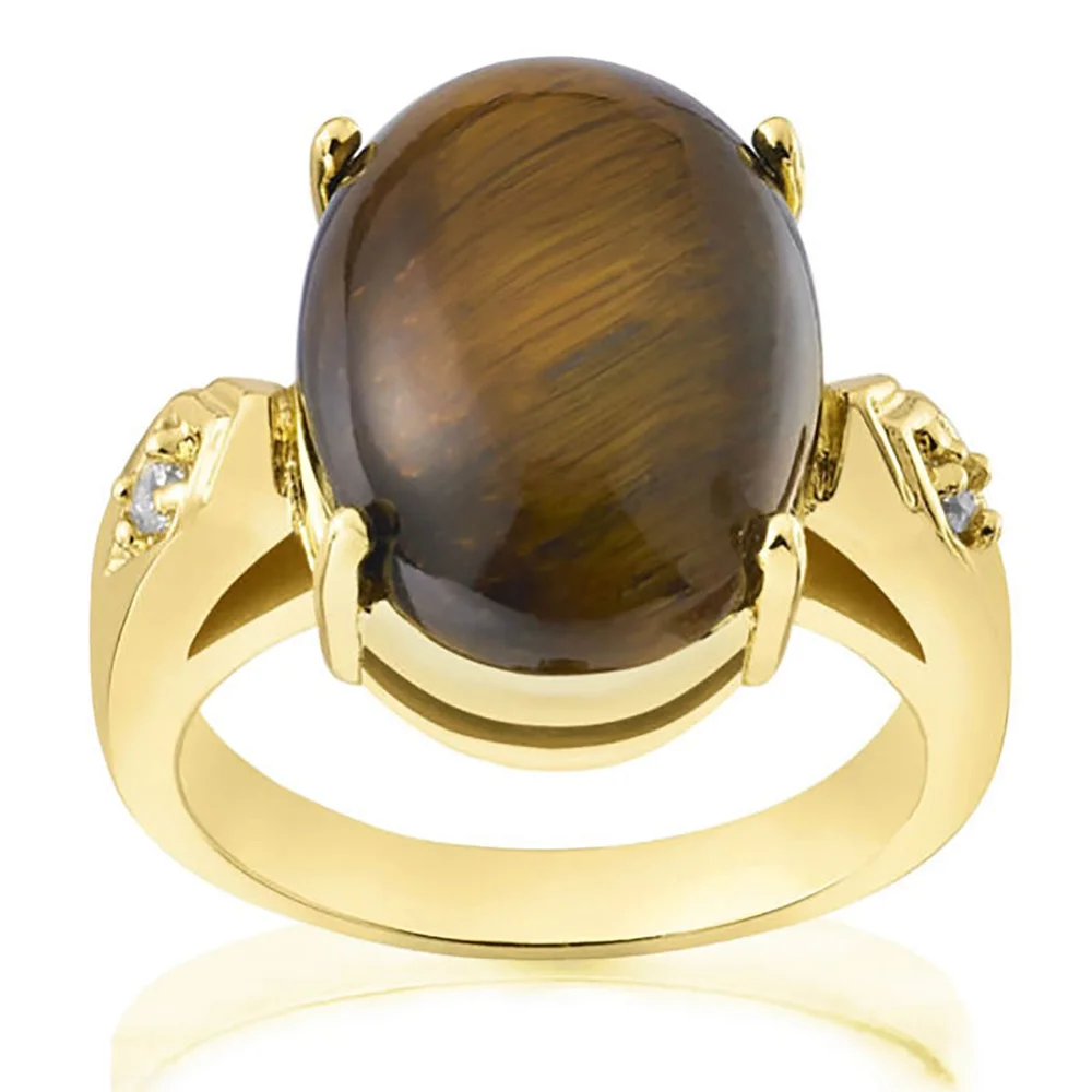 Gold Plated Genuine Oval Tiger Eye Ring - J Bild 1