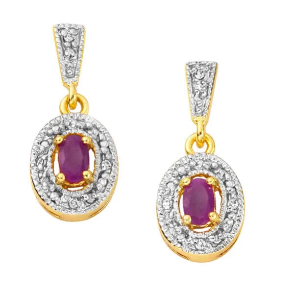 Two Toned Gold Plated Ruby Drop Earrings - Eine Größe Bild 1