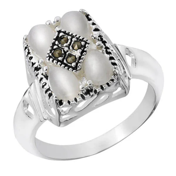 Silver Plated Mother of Pearl Square Shaped Ring - J Bild 1