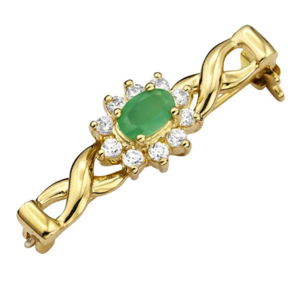 Gold Plated Emerald & Cubic Zirconia Pin Brooch - Eine Größe Bild 1