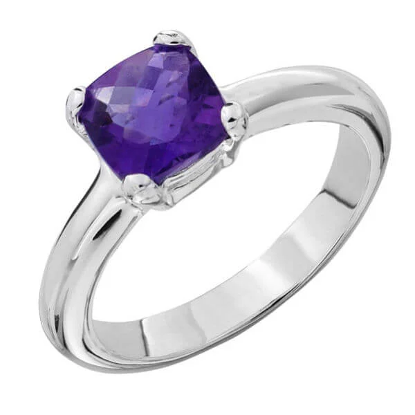 Silver Plated Genuine Faceted Amethyst Ring - J Bild 1