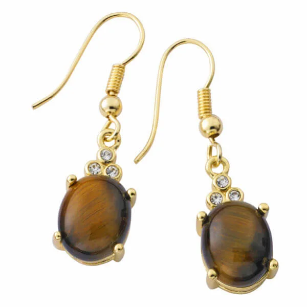 Gold Plated Genuine Oval Tiger Eye Earrings - Eine Größe Bild 1