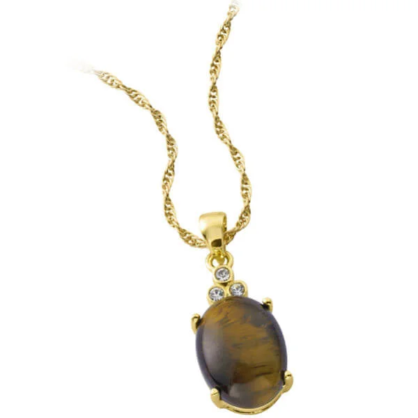 Gold Plated Genuine Oval Tiger Eye Pendant - Eine Größe Bild 1