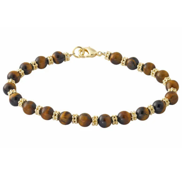 Gold Plated Genuine Tiger Eye Beaded Bracelet - Eine Größe Bild 1