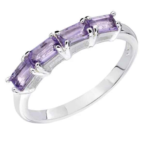 Silver Plated Rectangular Amethyst Stone Ring - J Bild 1