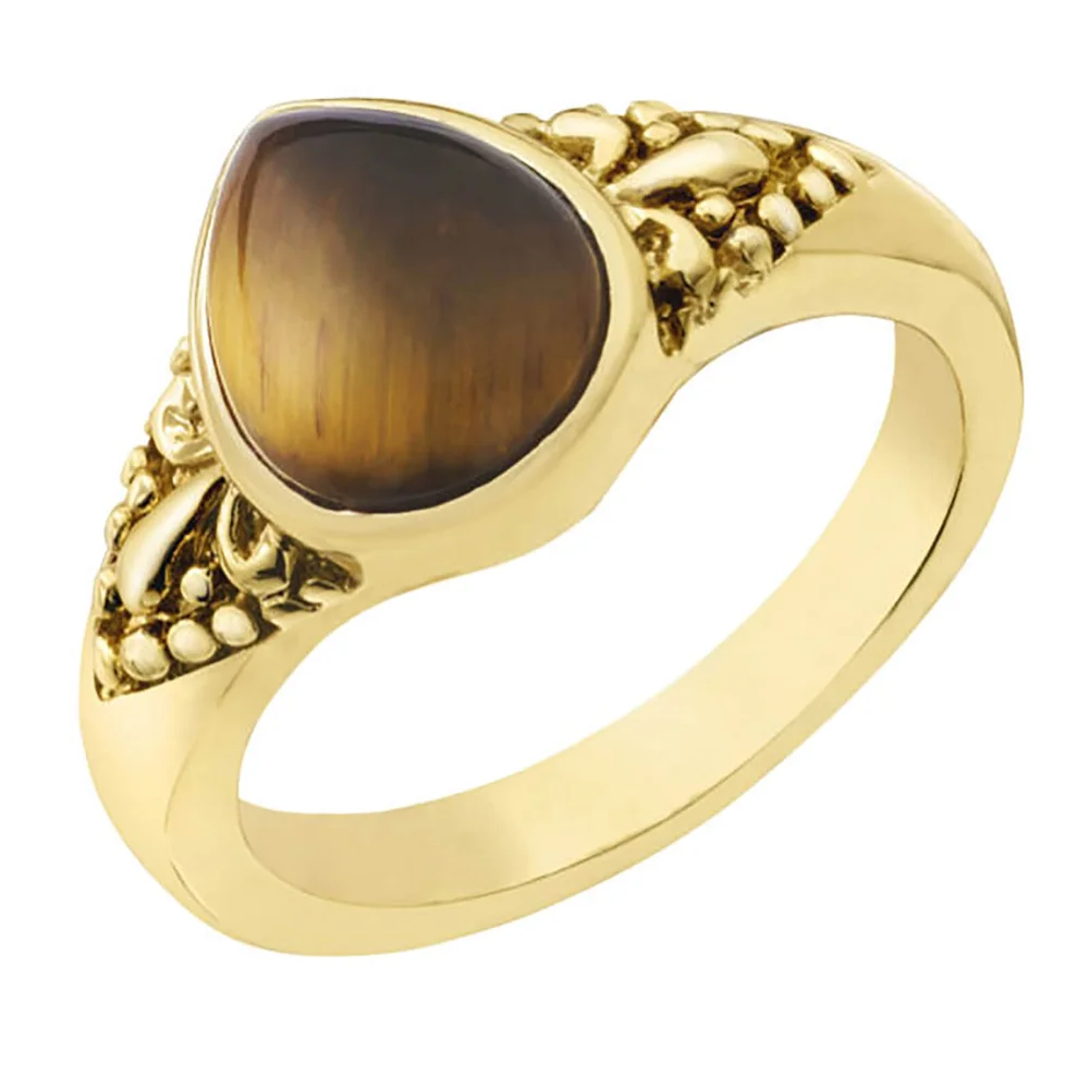 Gold Plated Pear Shaped Tiger Eye Ring - J Bild 1