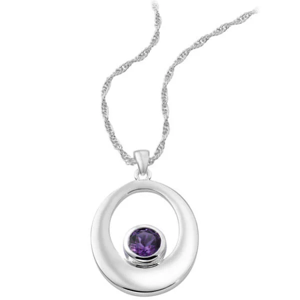 Silver Plated Oval Design Pendant With Round Amethyst Centre - Eine Größe Bild 1