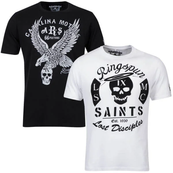 Ringspun Men's Graphic Printed T-Shirt Two pack White/Black Saints - S - Schwarz Bild 1