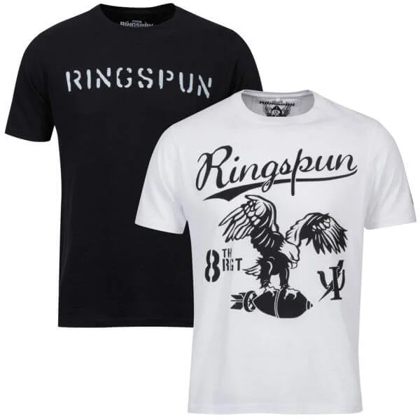 Ringspun Men's Graphic Printed T-Shirt Two pack White/Black Stalker - S - Schwarz Bild 1