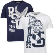 Ringspun Men's Graphic Printed T-Shirt Two packWhite/Navy Harlem - S - Blau Bild 1