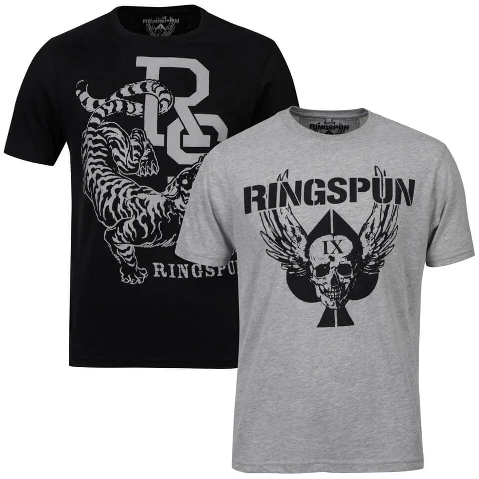 Ringspun Men's Graphic Printed T-Shirt Two pack Grey Marl/Black Westate - S Bild 1