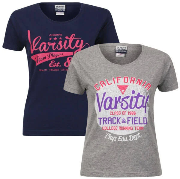 Zweierpack Damen T-Shirts - Grau/Marine - S - Grey/Navy Bild 1