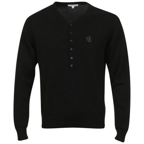 Calvin Klein Golf Men's V-Neck Knitted Long Sleeved Buttoned Top - Black - M - Schwarz Bild 1