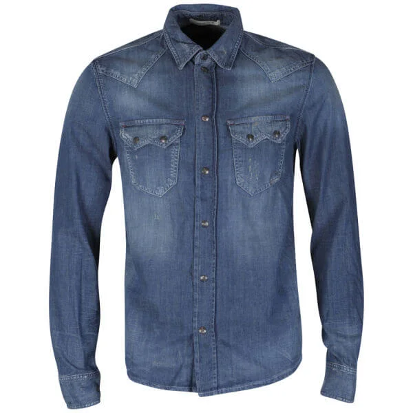 Pepe Men's Newton Western Denim Shirt - Blue Denim - M - Blue Denim Bild 1