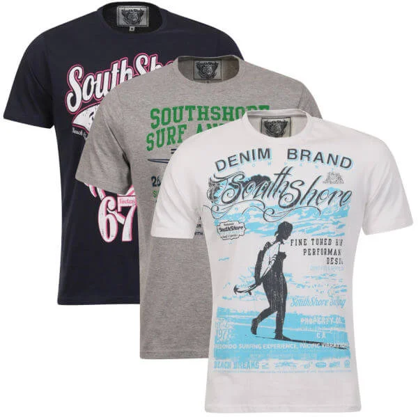 South Shore Men's Summer T-Shirt 3 Pack - Light Grey Marl/White/Dark Midnight Blue - S - Grey/White/Dark Midnight Bild 1