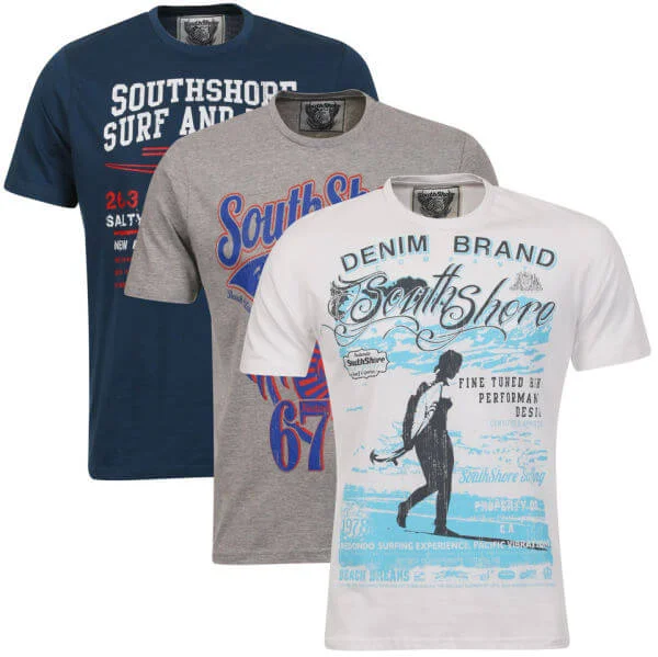 South Shore Men's Summer T-Shirt 3 Pack - Blue/White/Light Grey Marl - S - BlueWhite/Light Grey Marl Bild 1