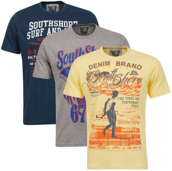 South Shore Men's Summer T-Shirt 3 Pack - Blue/Yellow/Light Grey Marl - S - Blue/Yellow/Light Grey Bild 1