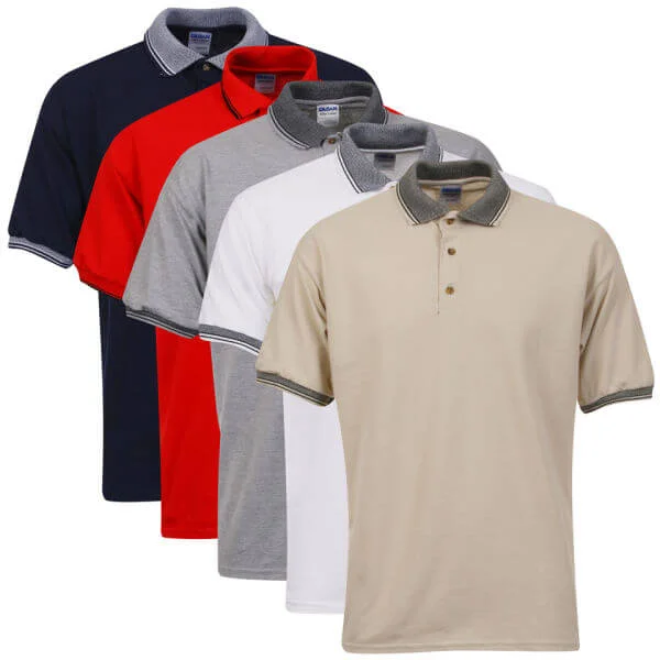 Gildan Men's 5-Pack Polo Shirts - White/Navy/Trim Red/Grey/Sand - S - White/Navy/Trim Red/Grey/Sand Bild 1
