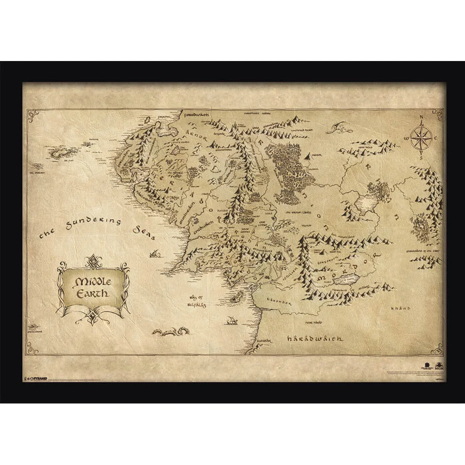 The Hobbit Middle Earth Map Framed Print (30x40) Bild 1
