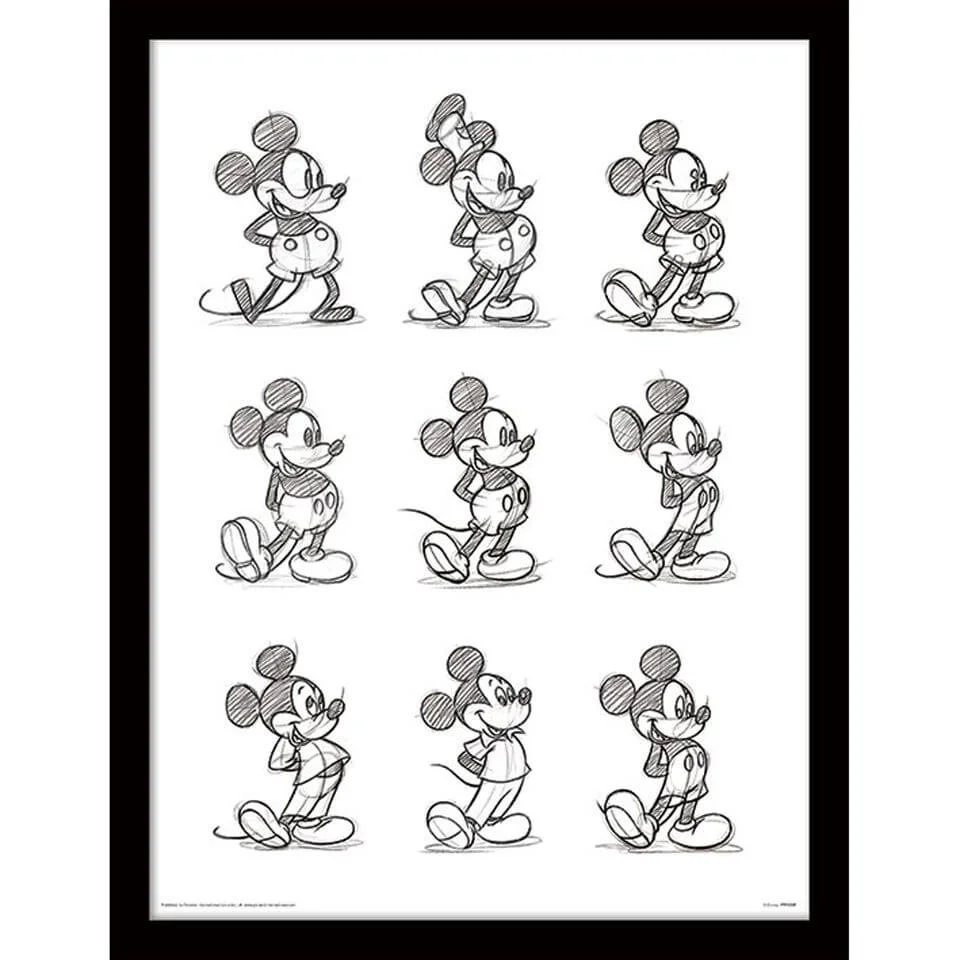 Mickey Mouse Sketched - Framed 30x40cm Print Bild 1