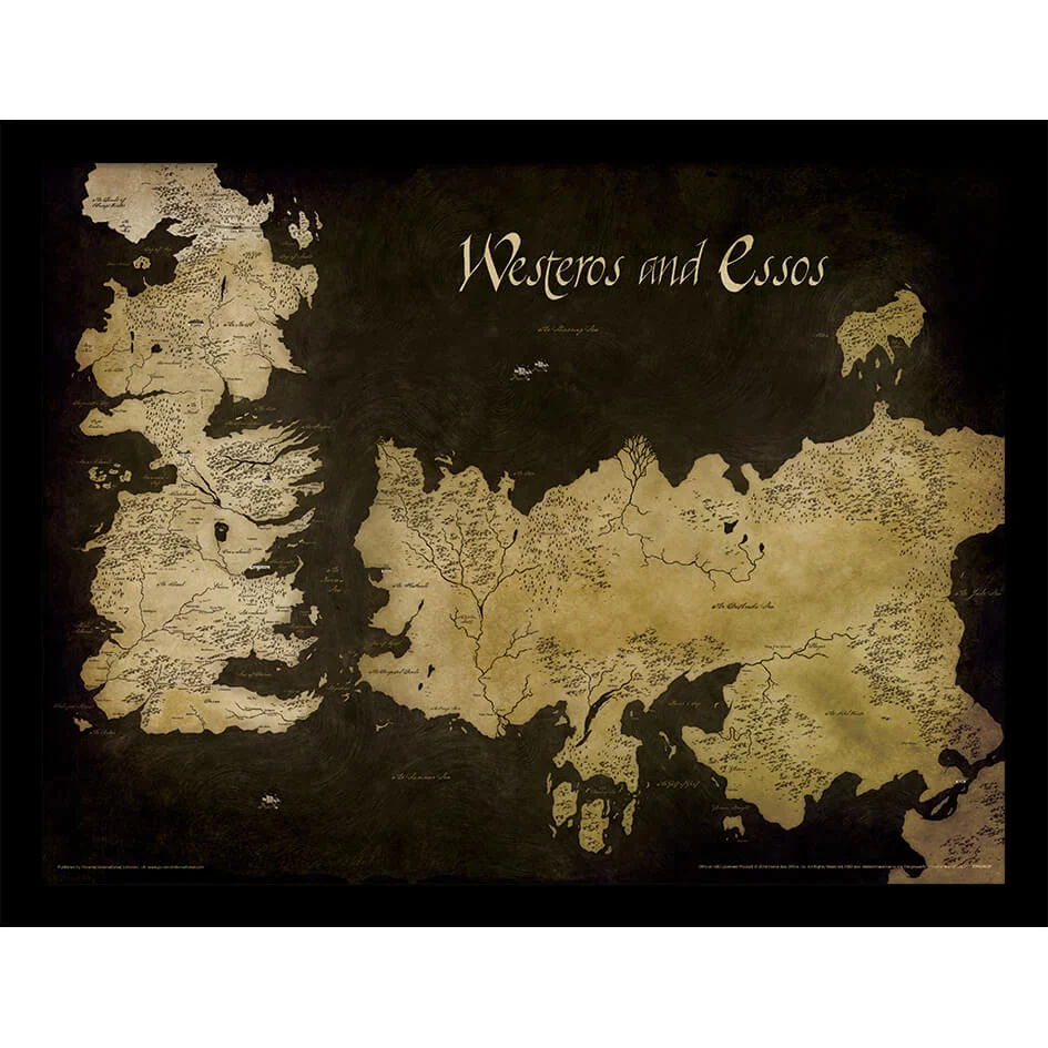 Game of Thrones - Westeros And Essos Antique Map - Framed 30x40cm Print Bild 1