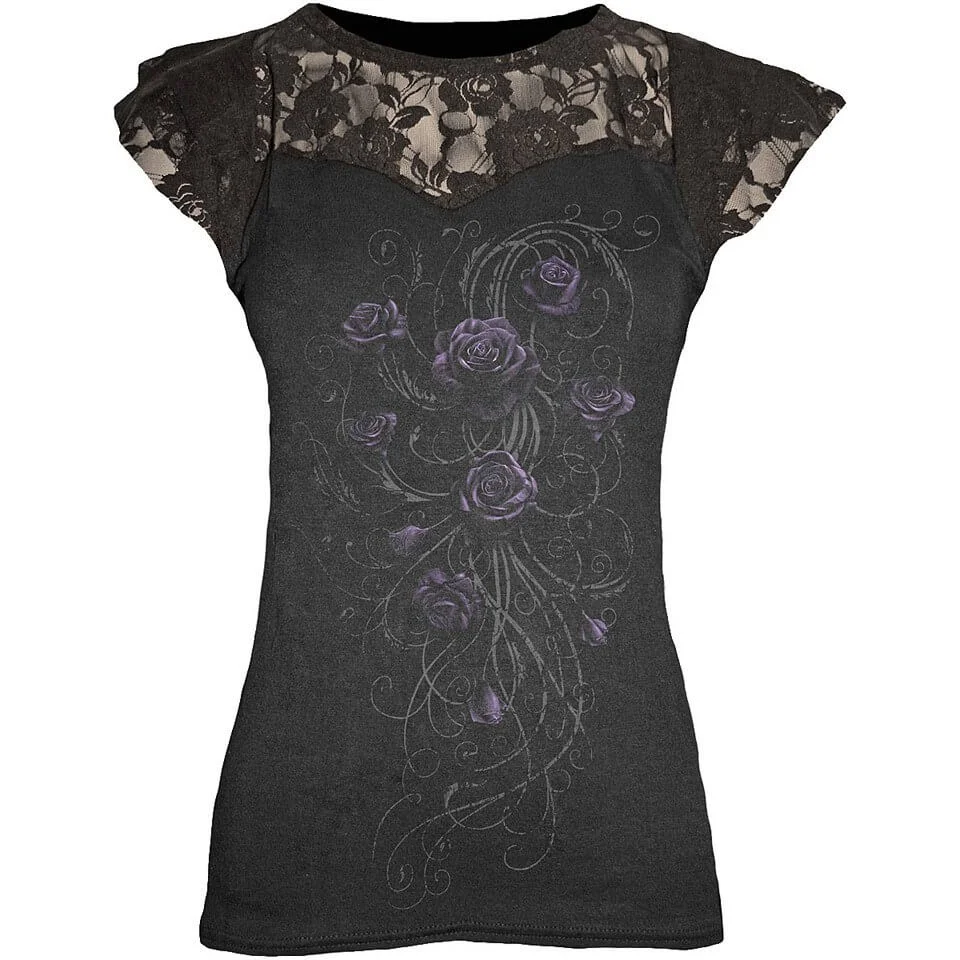 Spiral Women's ENTWINED Lace Layered Cap Sleeve Top - Black - M - Schwarz Bild 1