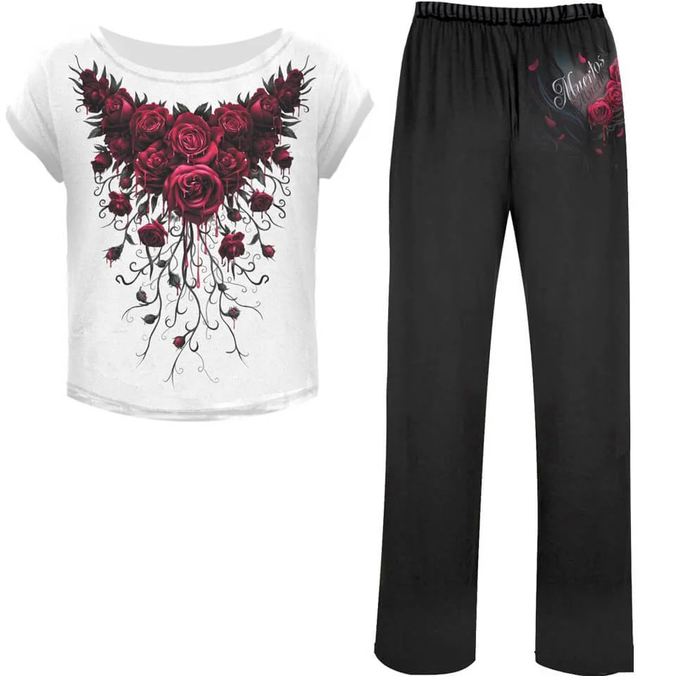 Spiral Women's BLOOD ROSE 4 Piece Gothic Pyjama Set - M - Black/White Bild 1