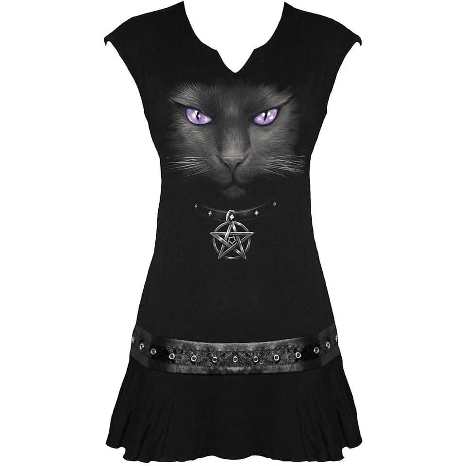 Spiral Women's BLACK CAT Stud Waist Mini Dress - Black - M - Schwarz Bild 1