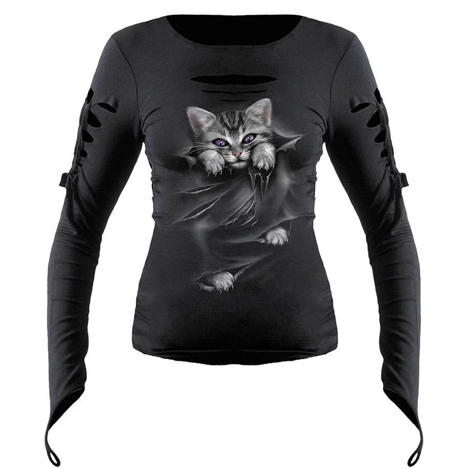 Spiral Women's BRIGHT EYES Slashed Goth Glove Top - Black - M - Schwarz Bild 1