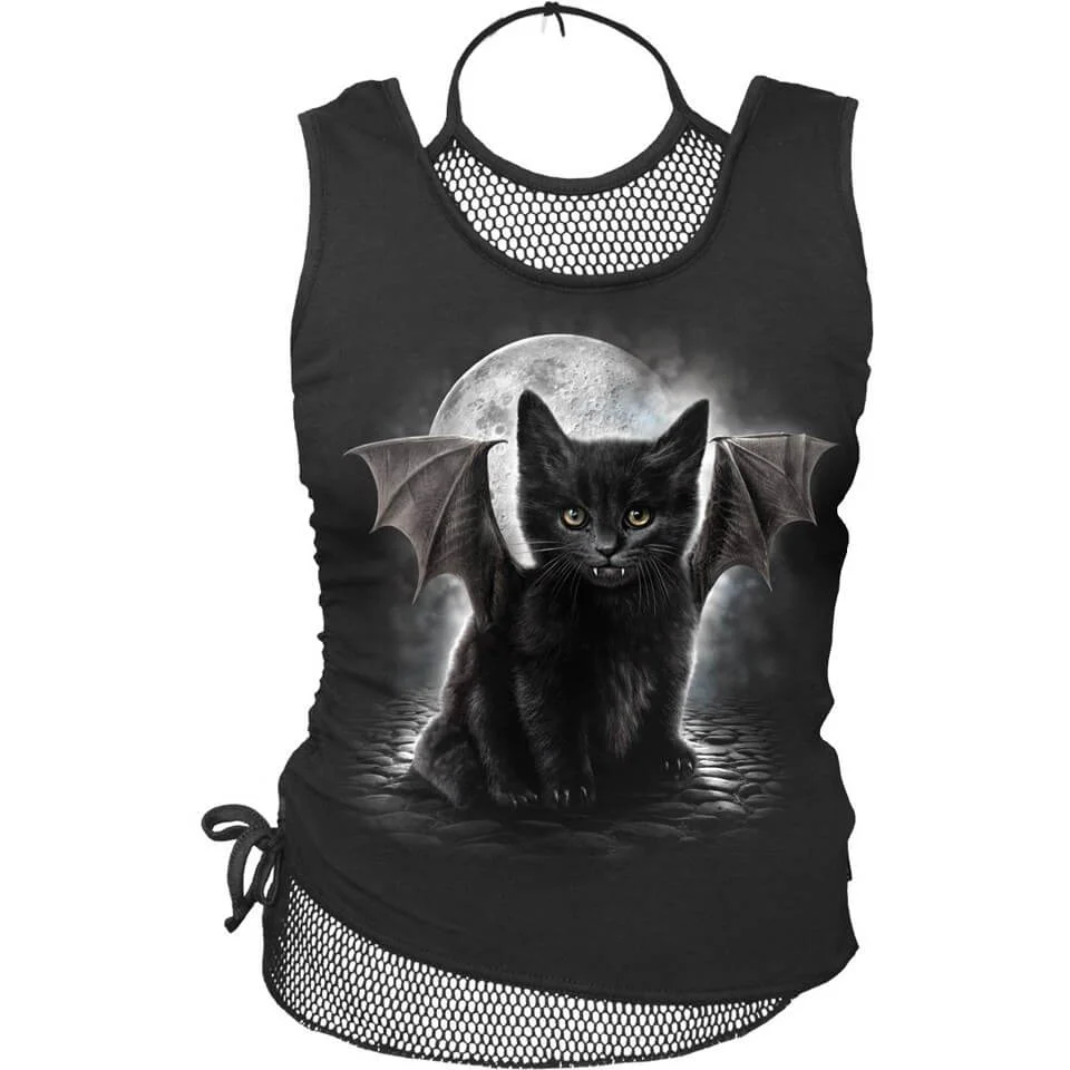 Spiral Women's BAT CAT 2 in 1 Neck Tie Mesh Top - Black - M - Schwarz Bild 1