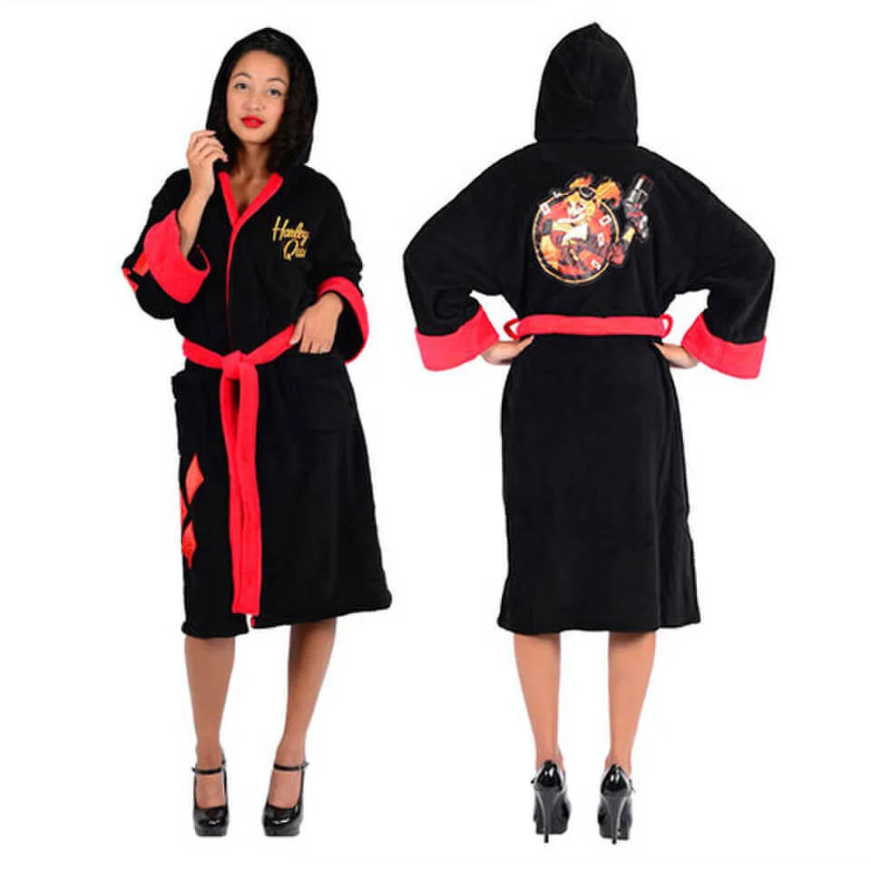 DC Comics Women's Bombshells Harley Quinn Fleece Bathrobe - Black Bild 1