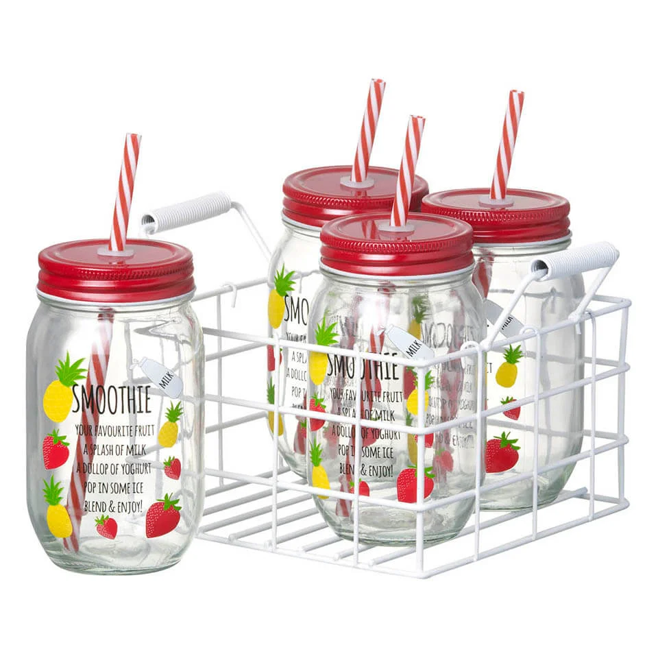 Parlane Smoothie Jars with Straws - Clear/Red (Set of 4) Bild 1