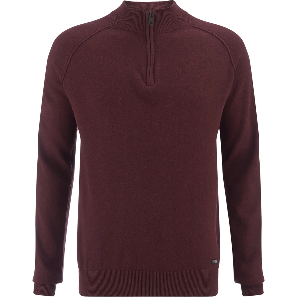 Threadbare Men's Annakin Quarter Zip Funnel Neck Knitted Jumper - Burgundy Marl - S - Bordeauxrot Bild 1