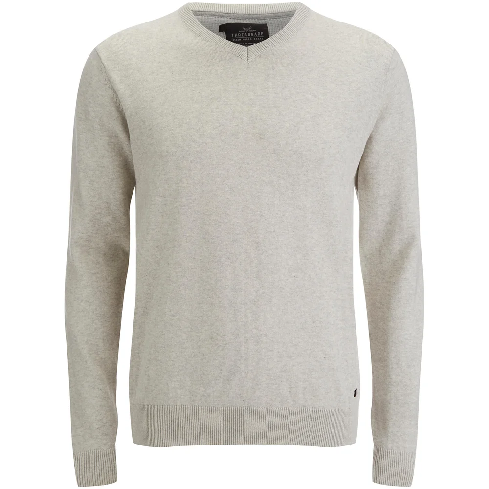 Threadbare Men's Bleak Cotton V-Neck Jumper - Oatmeal Marl - S - Stein Bild 1