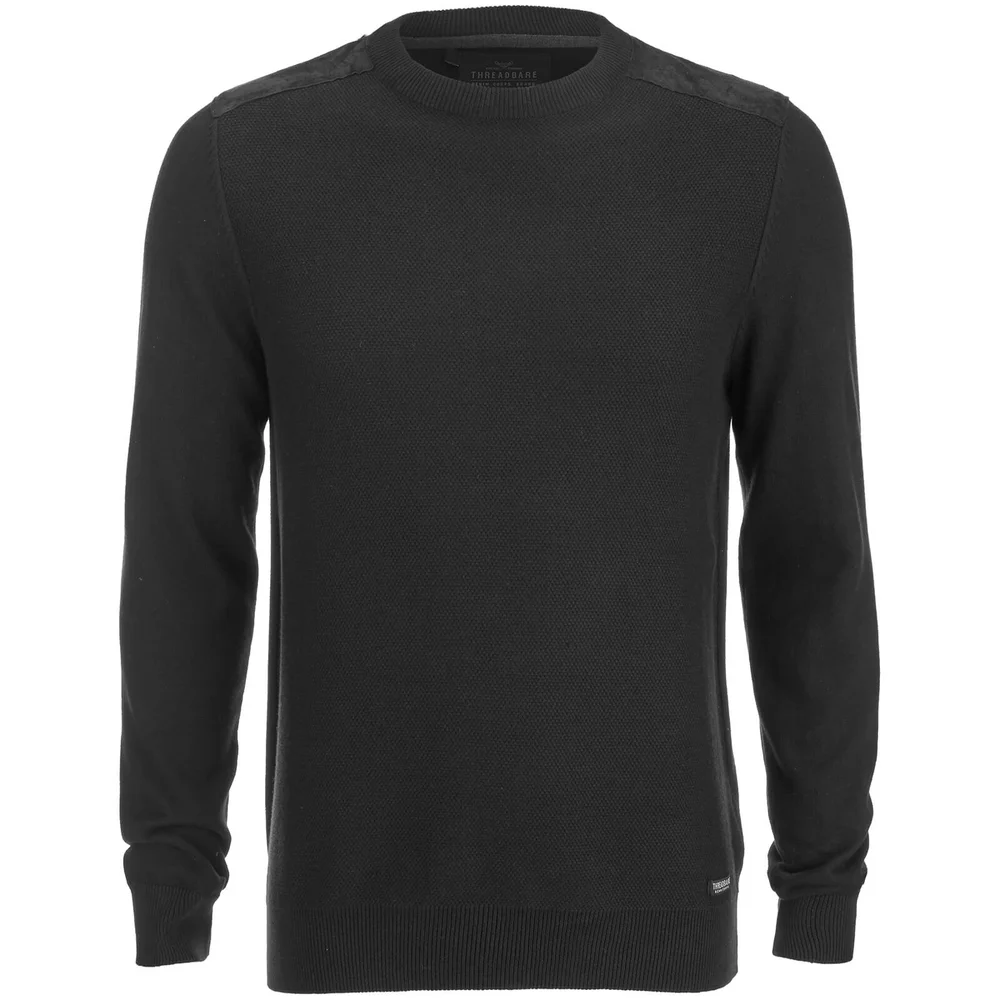 Threadbare Men's Quaker Waffle Shoulder Panel Jumper - Black - S - Schwarz Bild 1