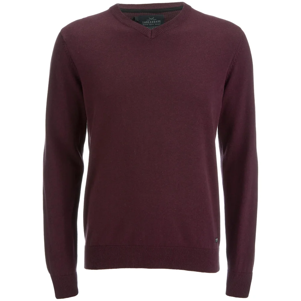 Threadbare Men's Bleak Cotton V-Neck Jumper - Burgundy - S - Bordeauxrot Bild 1