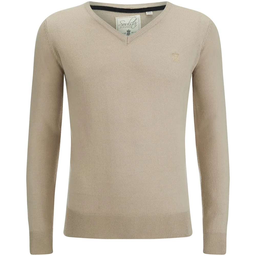 Soul Star Men's Alpha V Neck Jumper - Stone - M - Stein Bild 1