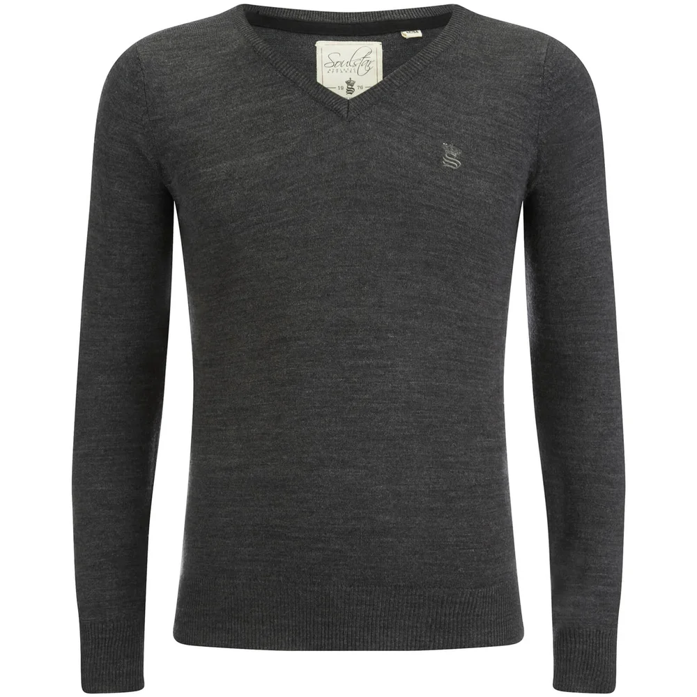 Soul Star Men's Alpha V Neck Jumper - Charcoal Melange - M - Grau Bild 1