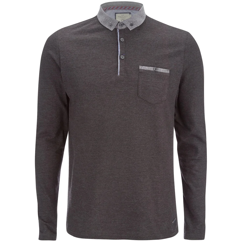 Brave Soul Men's Hera Long Sleeve Polo Shirt - Charcoal - S - Grau Bild 1