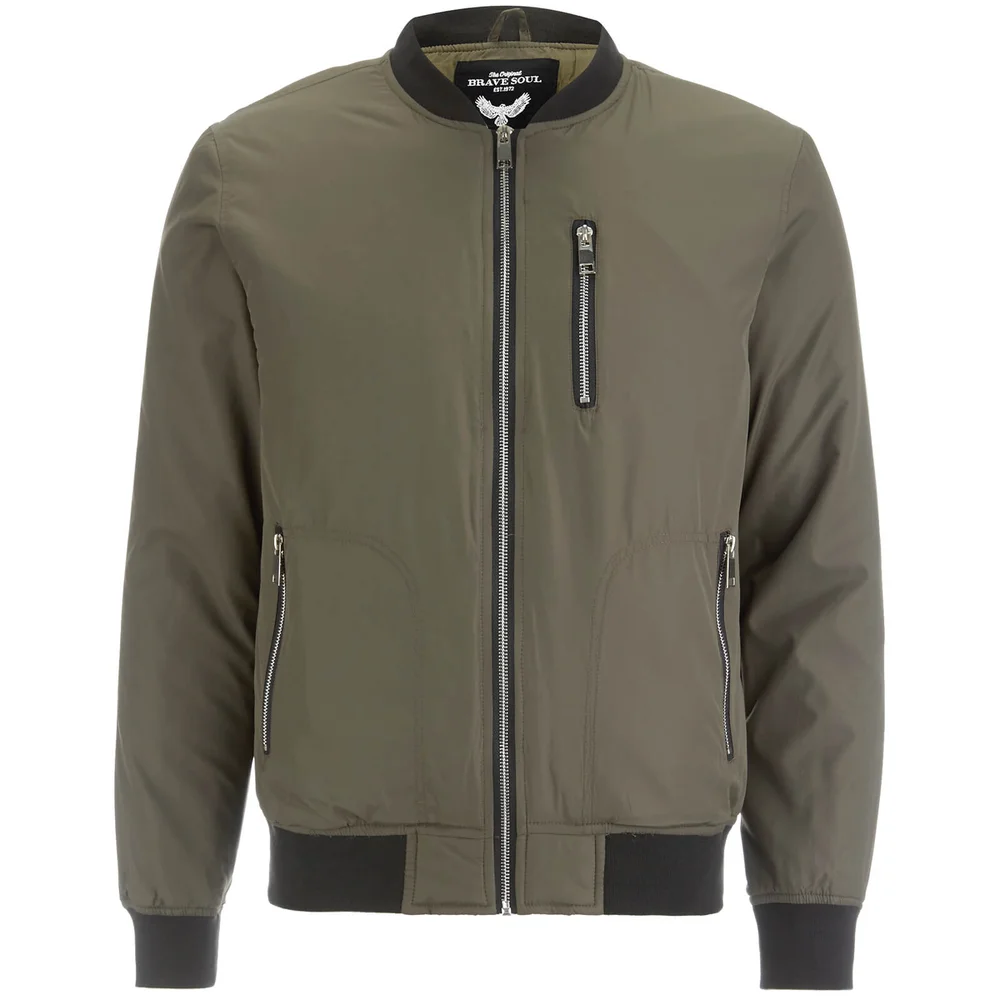 Brave Soul Men's Darrell Padded Bomber Jacket - Khaki - S - Grün Bild 1