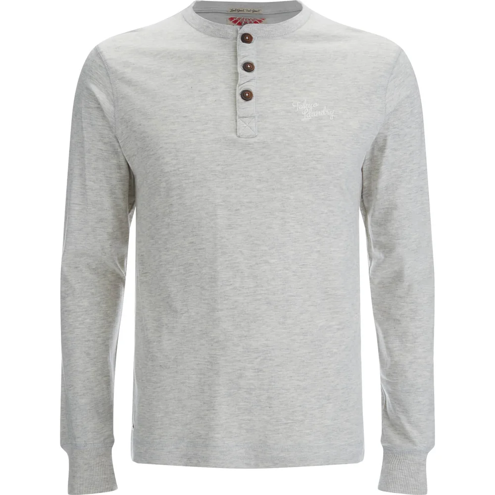 Tokyo Laundry Men's Timber Henley Long Sleeve Top - Oatgrey Marl - S - Cream Bild 1