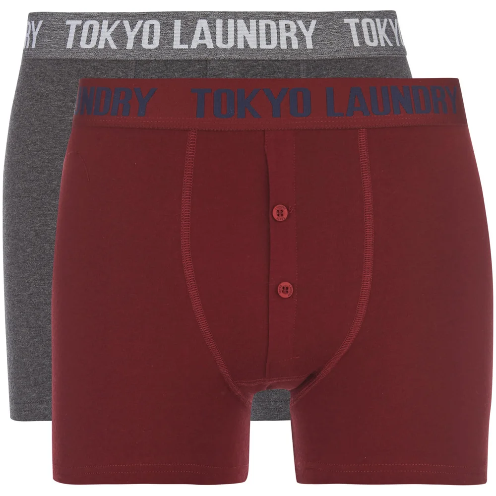Tokyo Laundry Men's Coomer 2 Pack Boxers - Oxblood/Charcoal Marl - S - Red/Grey Bild 1