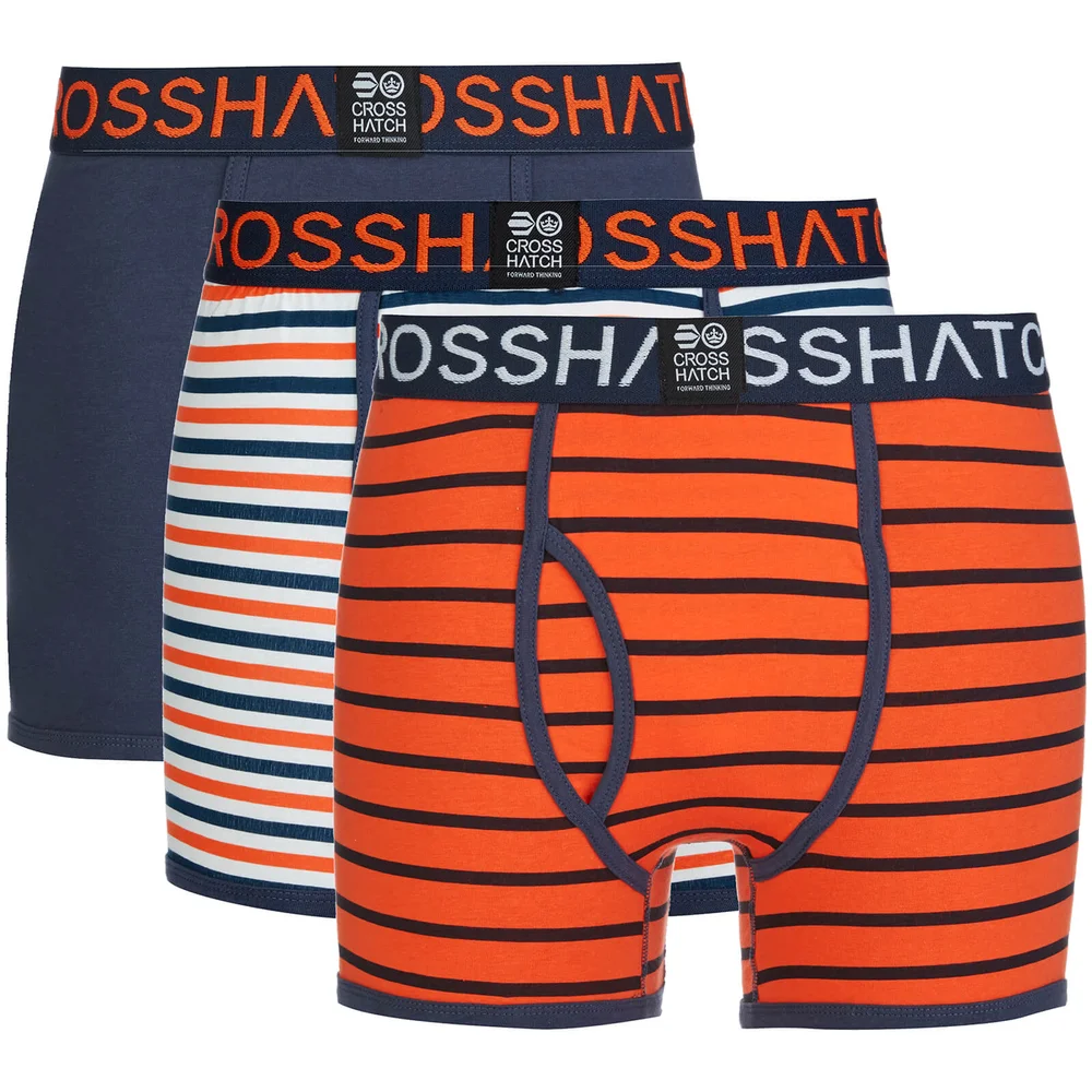 Crosshatch Herren 3 Pack All Sync Striped Boxers - Mood Indigo/Red Orange - S - Blau/Orange Bild 1