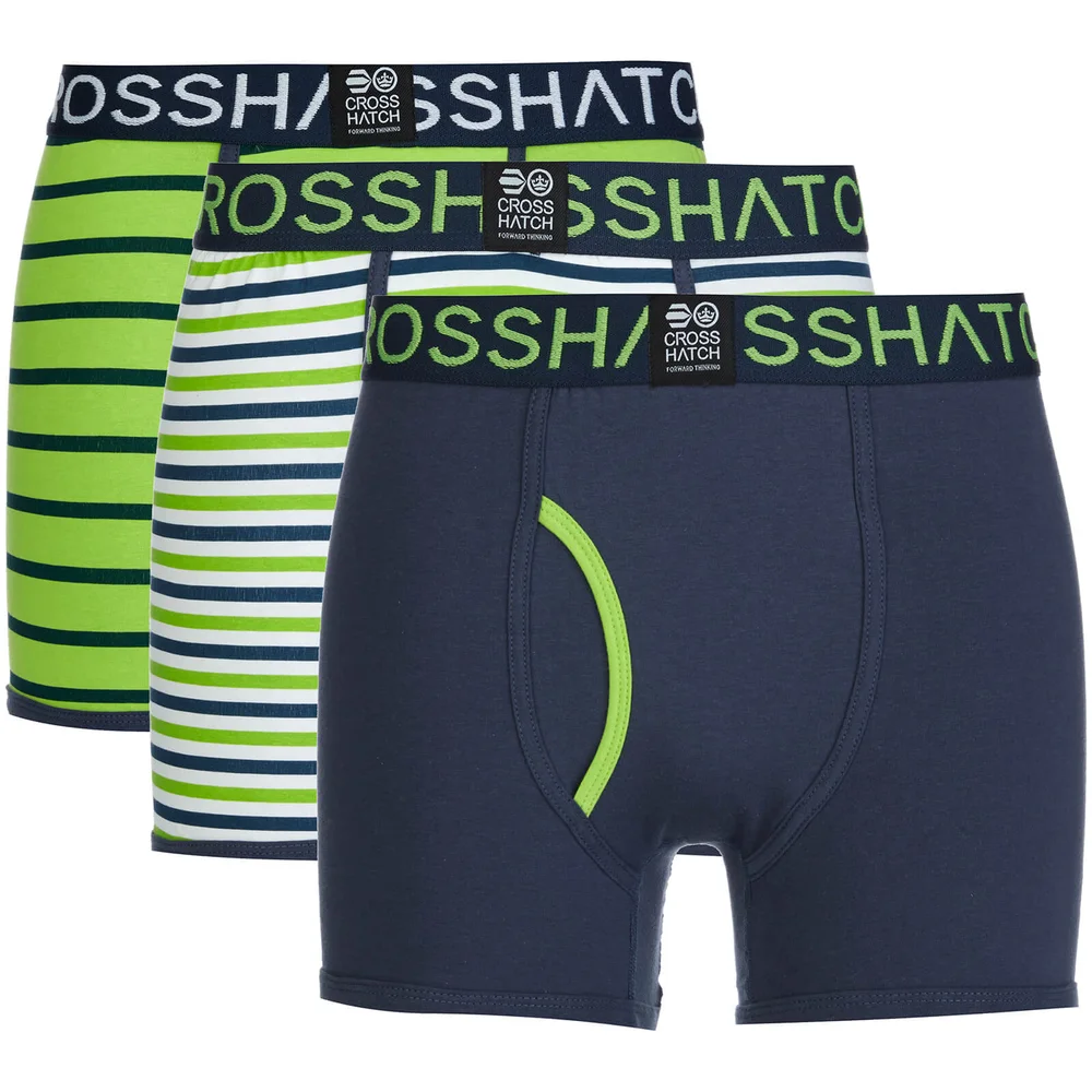 Crosshatch Herren 3 Pack All Sync Striped Boxers - Mood Indigo/Jasmine Green - S - Blau/Grün Bild 1