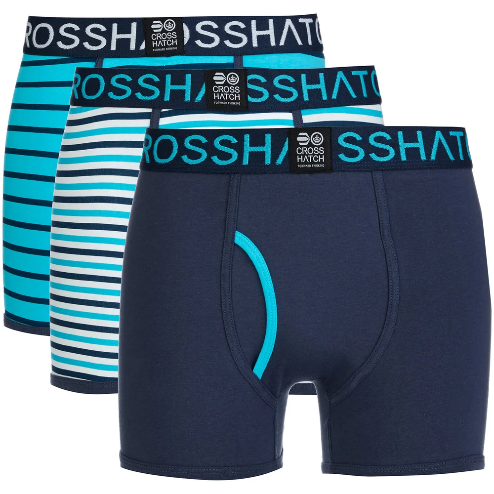 Crosshatch Herren 3 Pack All Sync Striped Boxers - Mood Indigo/Scuba Blue - S - Blau Bild 1