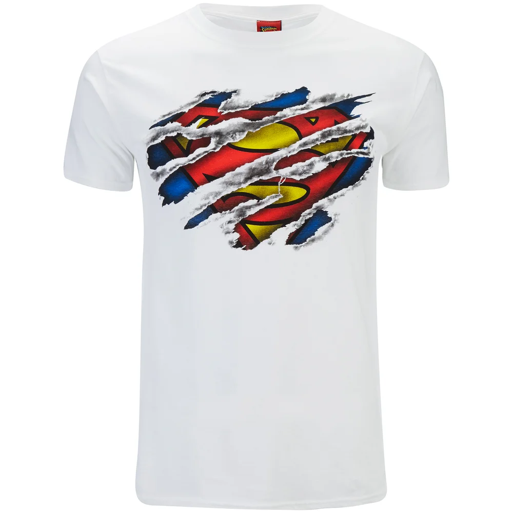 DC Comics Herren Superman Torn Logo T-Shirt - Weiß - S - Weiß Bild 1