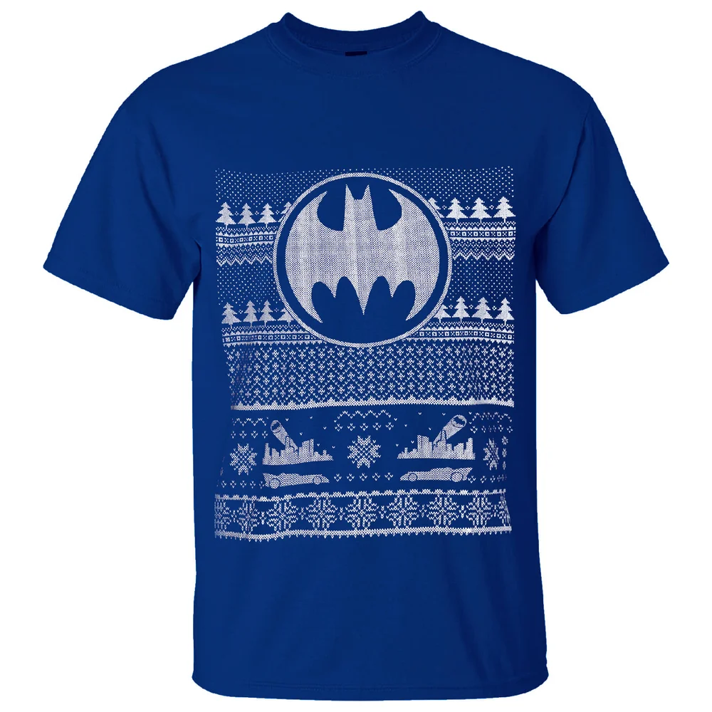 DC Comics Herren Batman Fairisle Christmas T-Shirt - Blau - S Bild 1